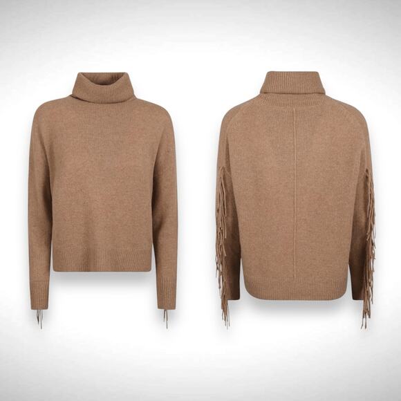 360 Cashmere Hudson Fringed Turtleneck Pullover Sweater Tan Size‎ Large NWOT - Picture 10 of 10